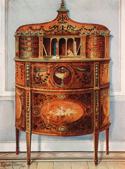 Inlaid and Painted Satinwood Writing-Desk Cabinet, Ormolu Mounted by Edwin John Foley